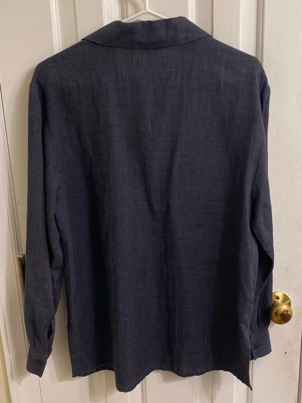 EILEEN FISHER LINEN BLEND BUTTON FRONT SHIRT DARK SLATE BLUE MEDIUM TIMELESS - Picture 12 of 13